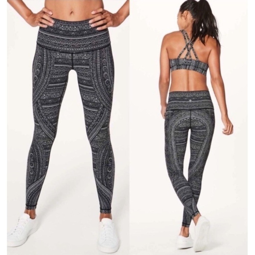 Lululemon Wunder Under Hi-Rise Tight (Nulux 28") Paisley Ice Grey‎ Black Sz 6